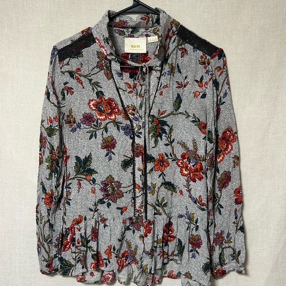 Maeve Gray Ruffled Long Sleeve Blouse - Picture 1 of 4